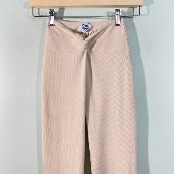 Princess Polly Cream Soft Ribbed Twist Waist Super Flared Pull On Pants Size 0 - Picture 3 of 7